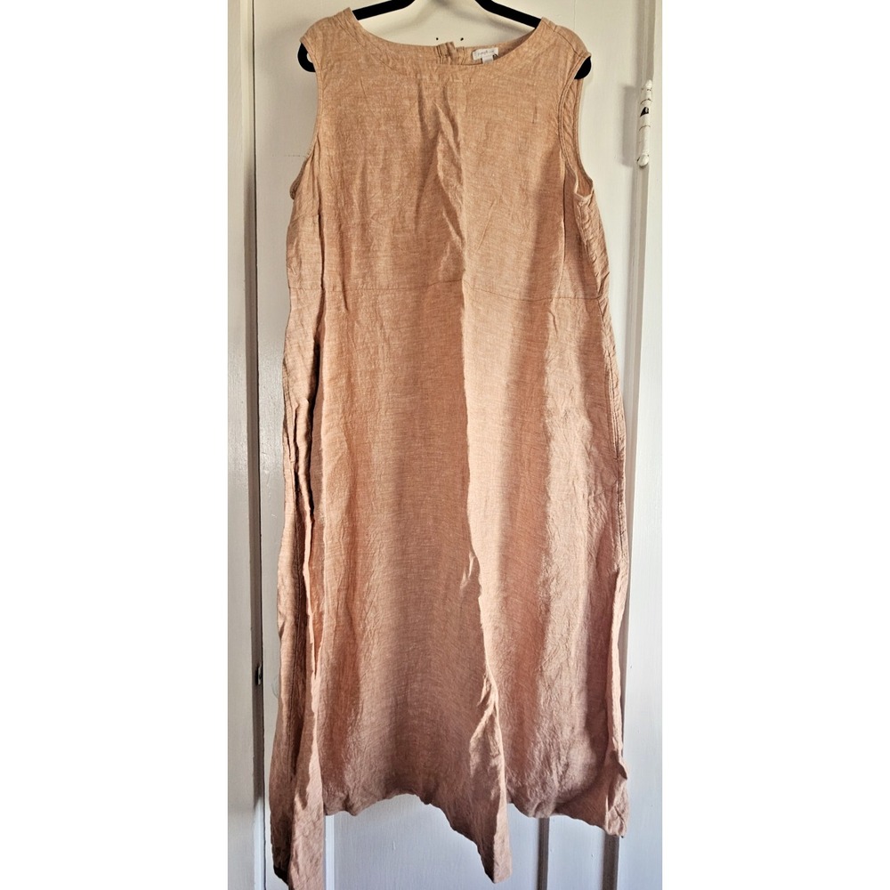 PUREJIL LINEN womens XL A-Line maxi‎ dress coral sleeveless pockets Lagenlook